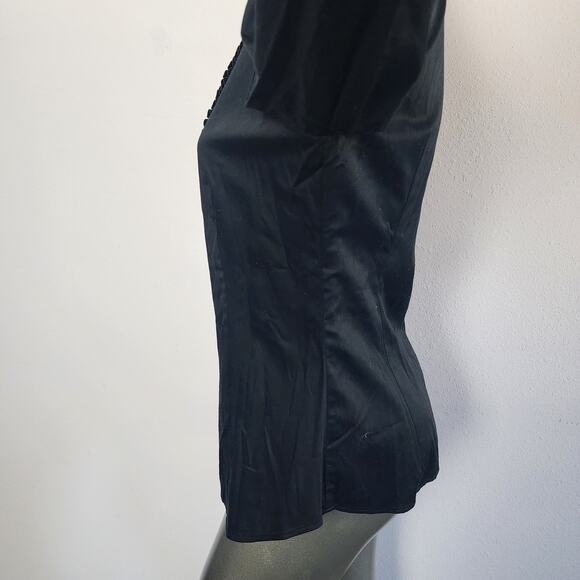 NWT Anne Klein Stretch Pintuck Puff Sleeve Black Button Up Shirt | Womens 6 - Picture 8 of 14